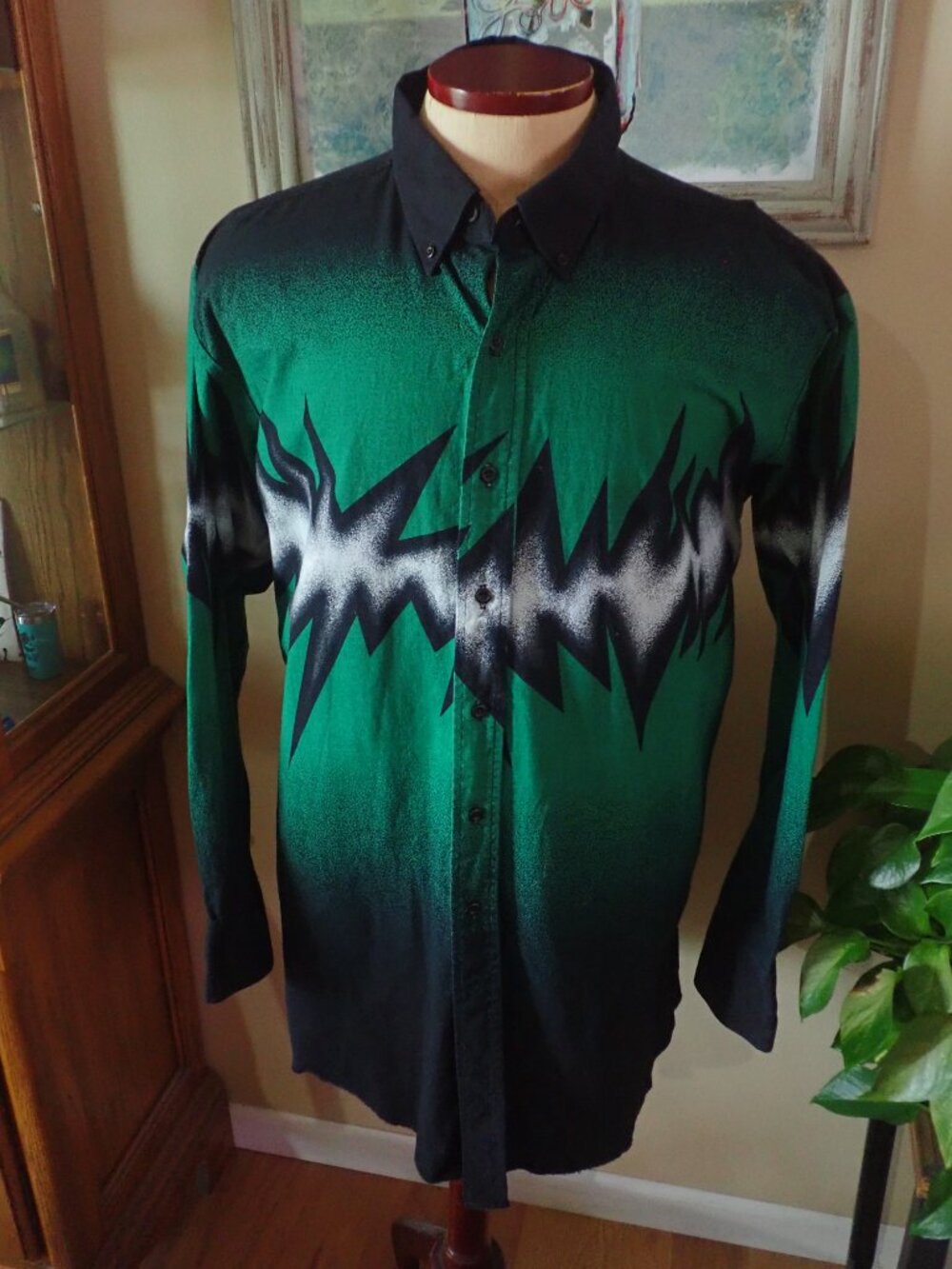 VTG 90s Brooks & Dunn Panhandle Slim Green Thunder AOP Western Shirt XL